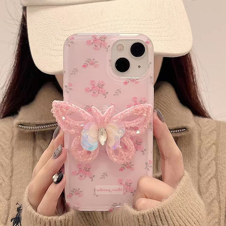 Exquisite Rose Garden Butterfly Case For iPhone
