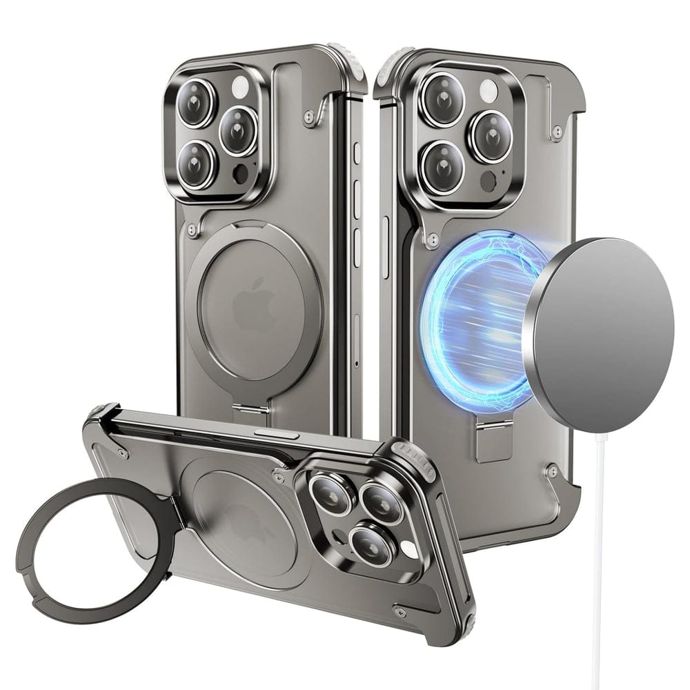 Metal Frameless Armoured Case with Kickstand For iPhone
