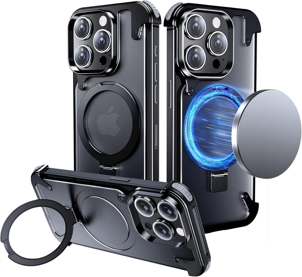 Metal Frameless Armoured Case with Kickstand For iPhone