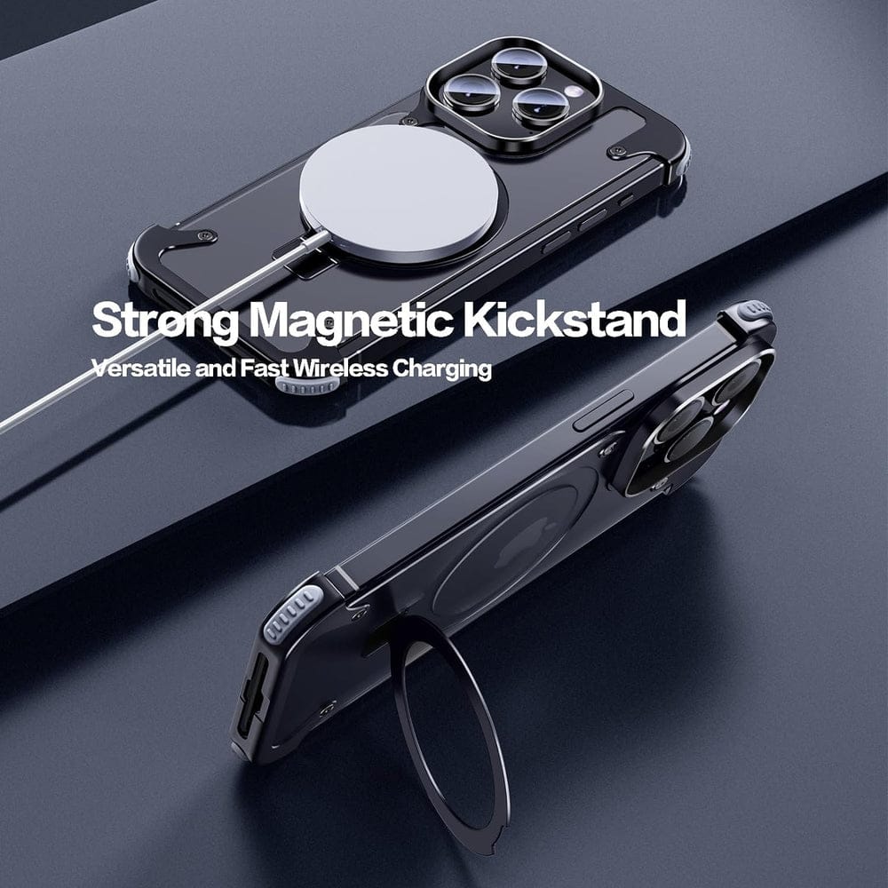 Metal Frameless Armoured Case with Kickstand For iPhone