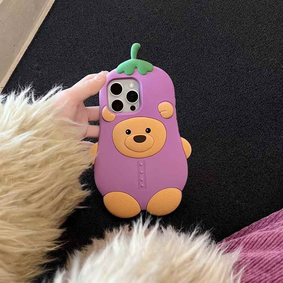 Bear Brinjal Silicon Case For iPhone