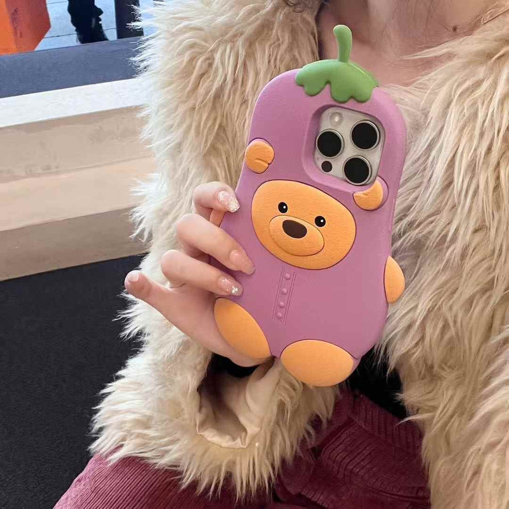 Bear Brinjal Silicon Case For iPhone