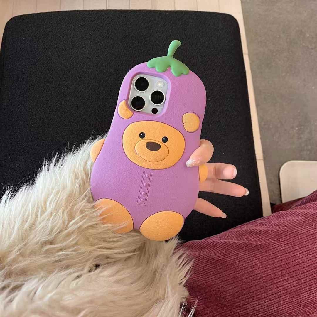 Bear Brinjal Silicon Case For iPhone