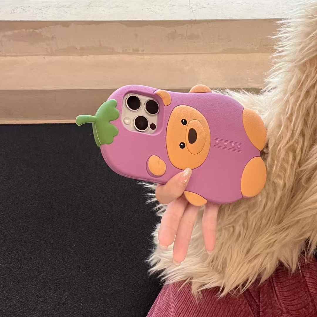 Bear Brinjal Silicon Case For iPhone