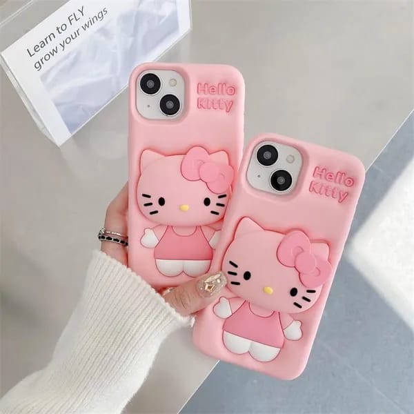 3D Cartoon Hello Kitty Case Bow Cat Girly Kitty Doll Animal Back Case For iPhone