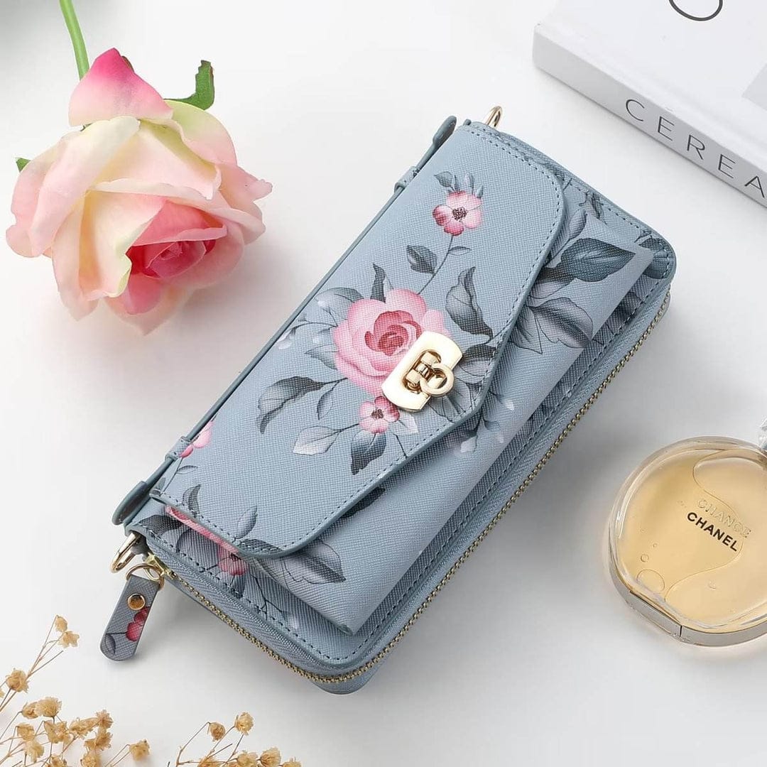 Flower Embellished Zipper Purse and Wallet Duo For iPhone