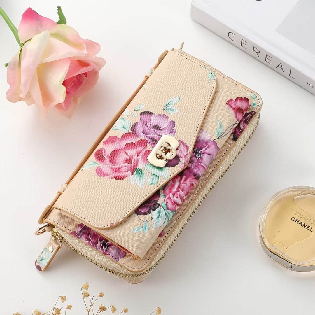 Flower Embellished Zipper Purse and Wallet Duo For iPhone