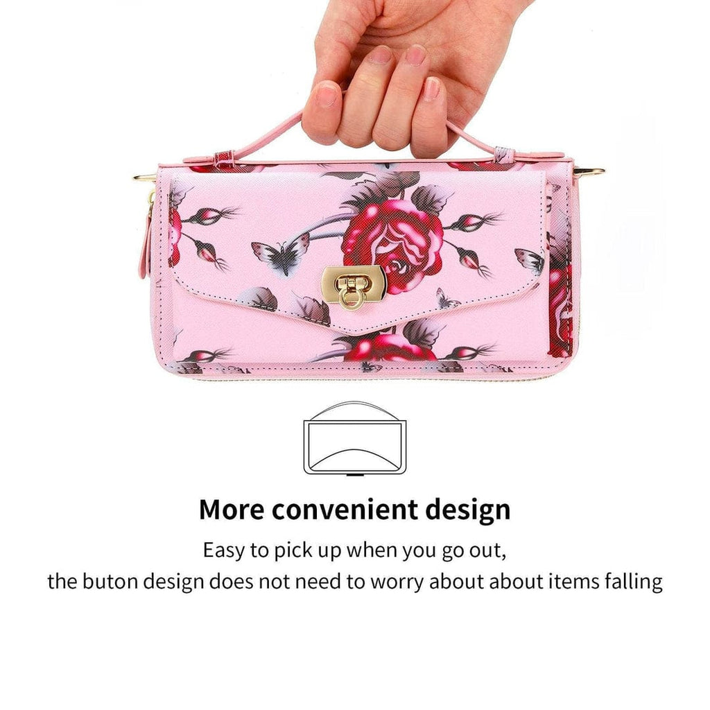 Flower Embellished Zipper Purse and Wallet Duo For iPhone