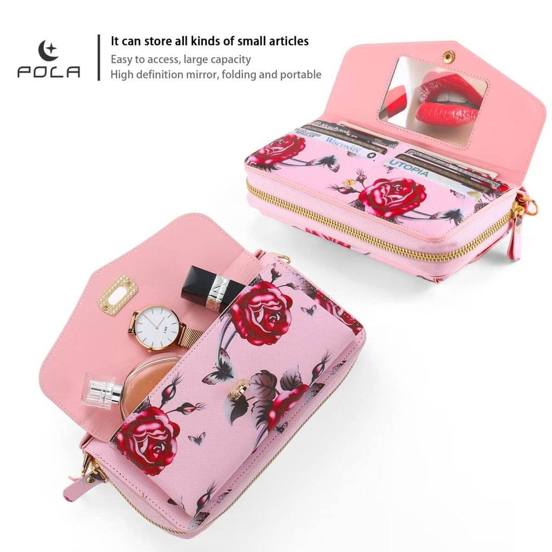 Flower Embellished Zipper Purse and Wallet Duo For iPhone