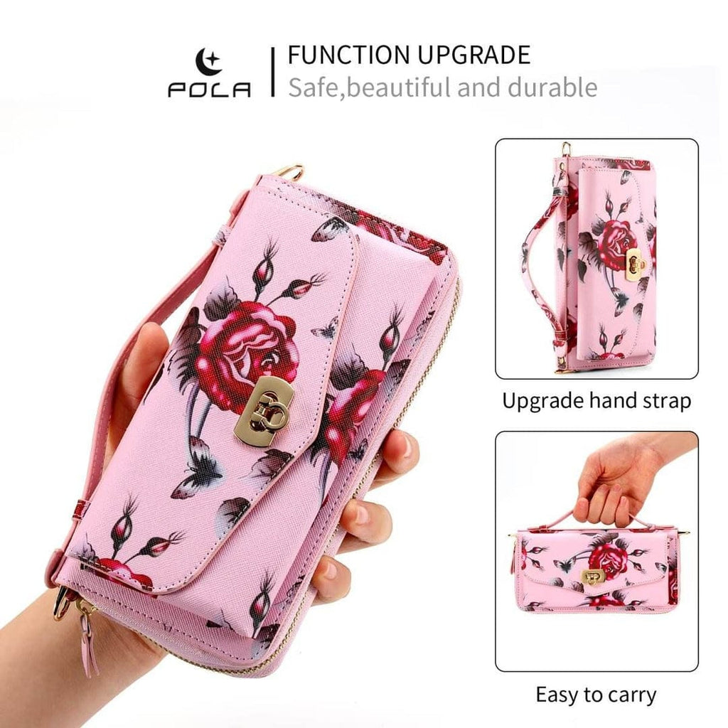 Flower Embellished Zipper Purse and Wallet Duo For iPhone