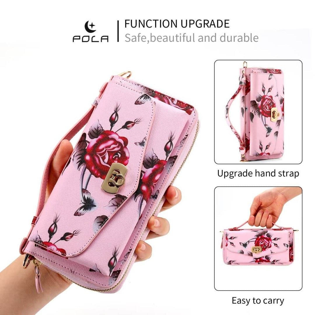 Flower Embellished Zipper Purse and Wallet Duo For iPhone