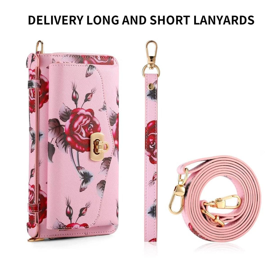 Flower Embellished Zipper Purse and Wallet Duo For iPhone