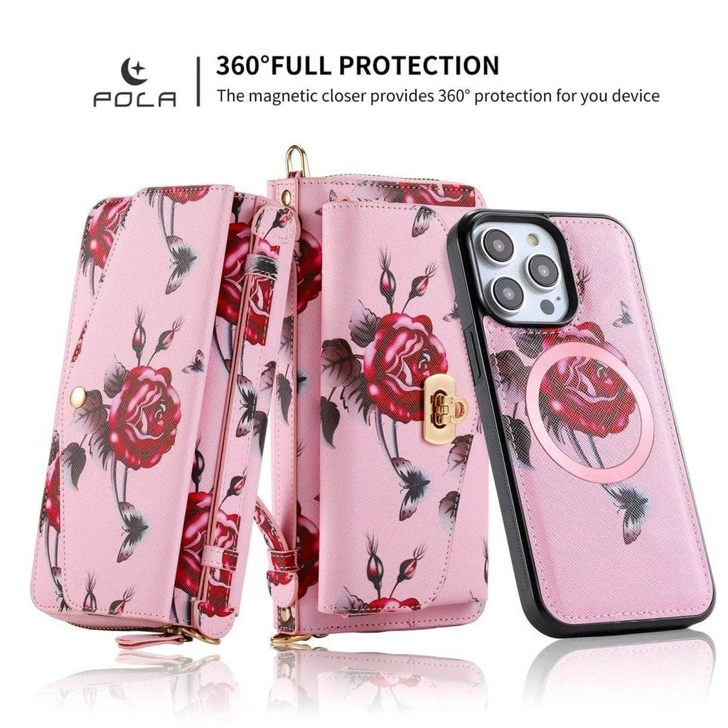 Flower Embellished Zipper Purse and Wallet Duo For iPhone
