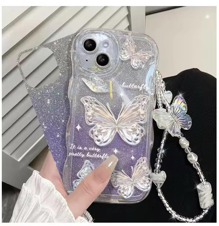 Fashion Gradual Colors Glitter TPU Butterfly Phone Case