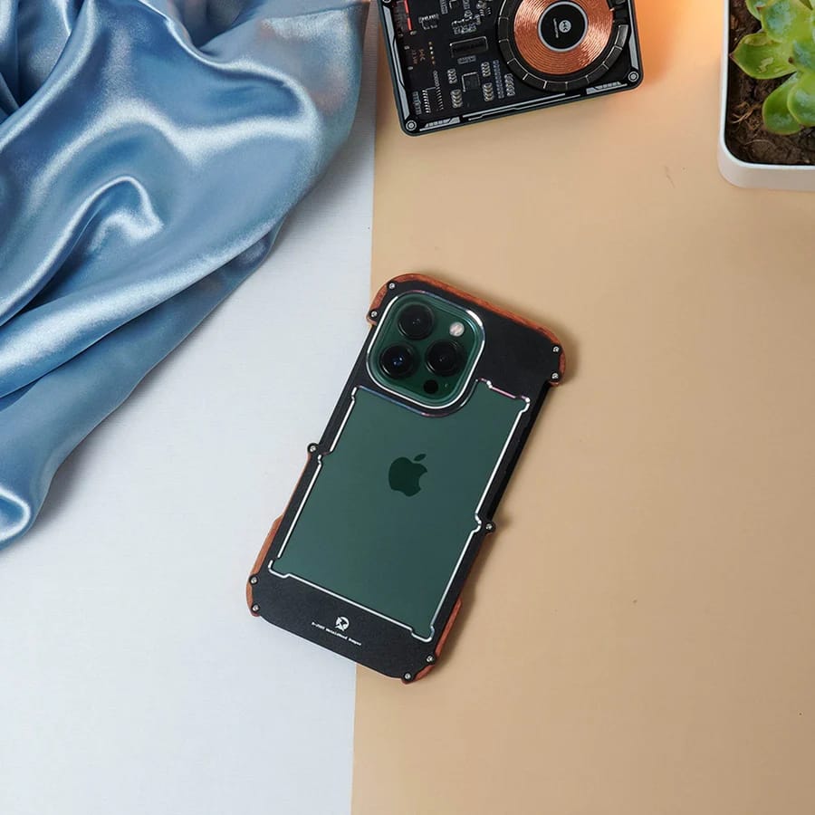 R-Just Aluminium Natural Wood Anti Shock Bumper Case for iPhone