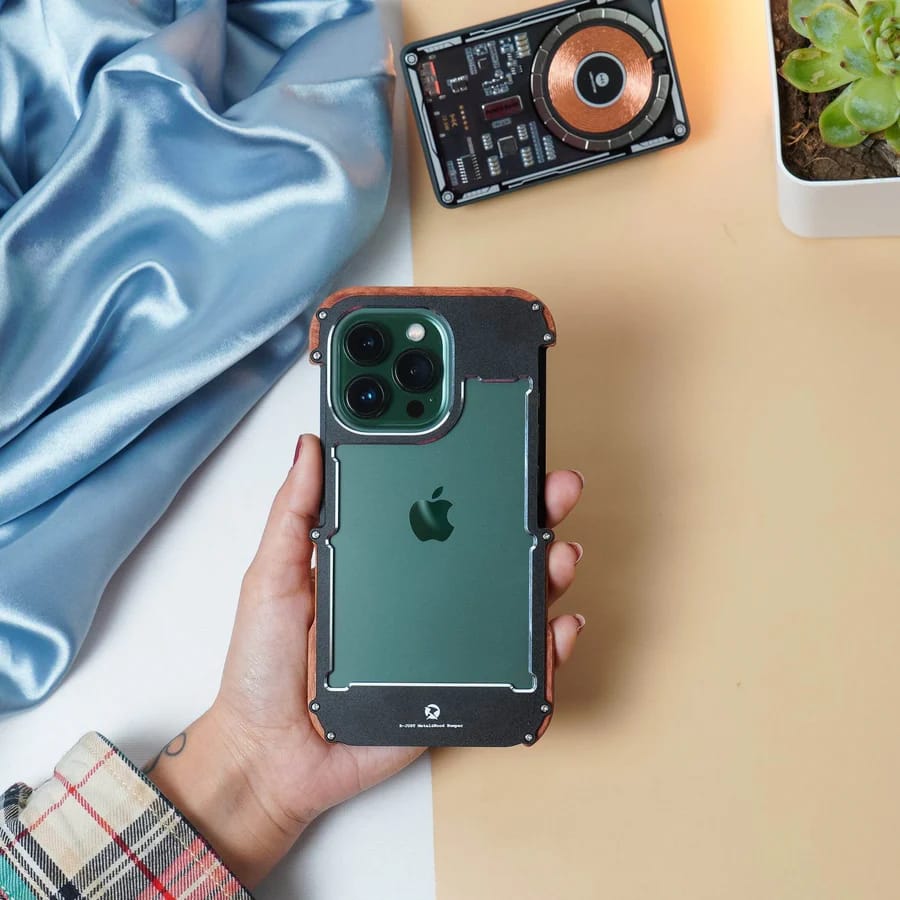 R-Just Aluminium Natural Wood Anti Shock Bumper Case for iPhone