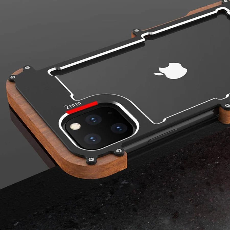R-Just Aluminium Natural Wood Anti Shock Bumper Case for iPhone