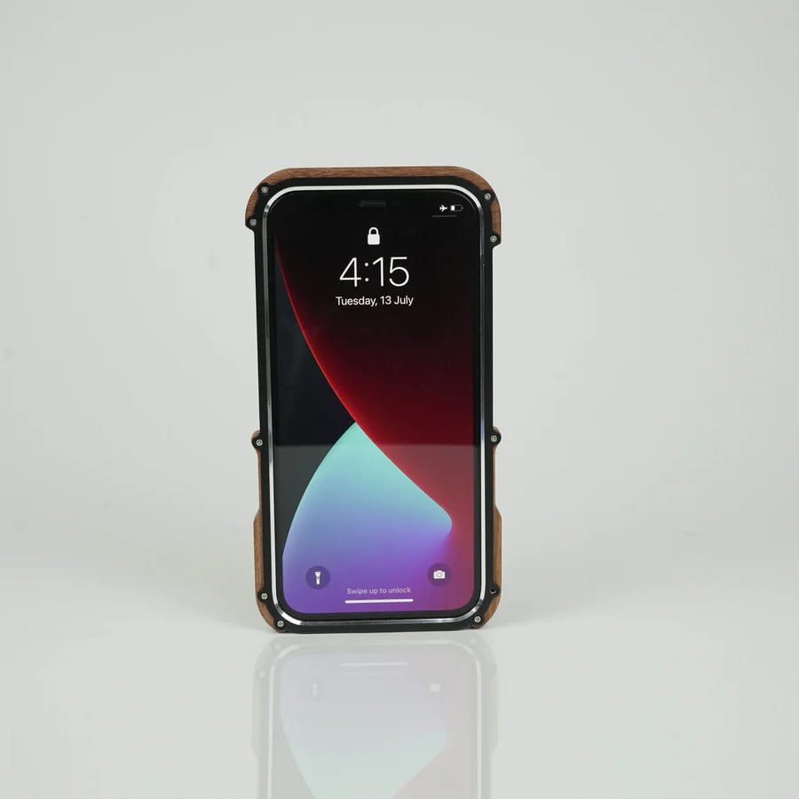 R-Just Aluminium Natural Wood Anti Shock Bumper Case for iPhone