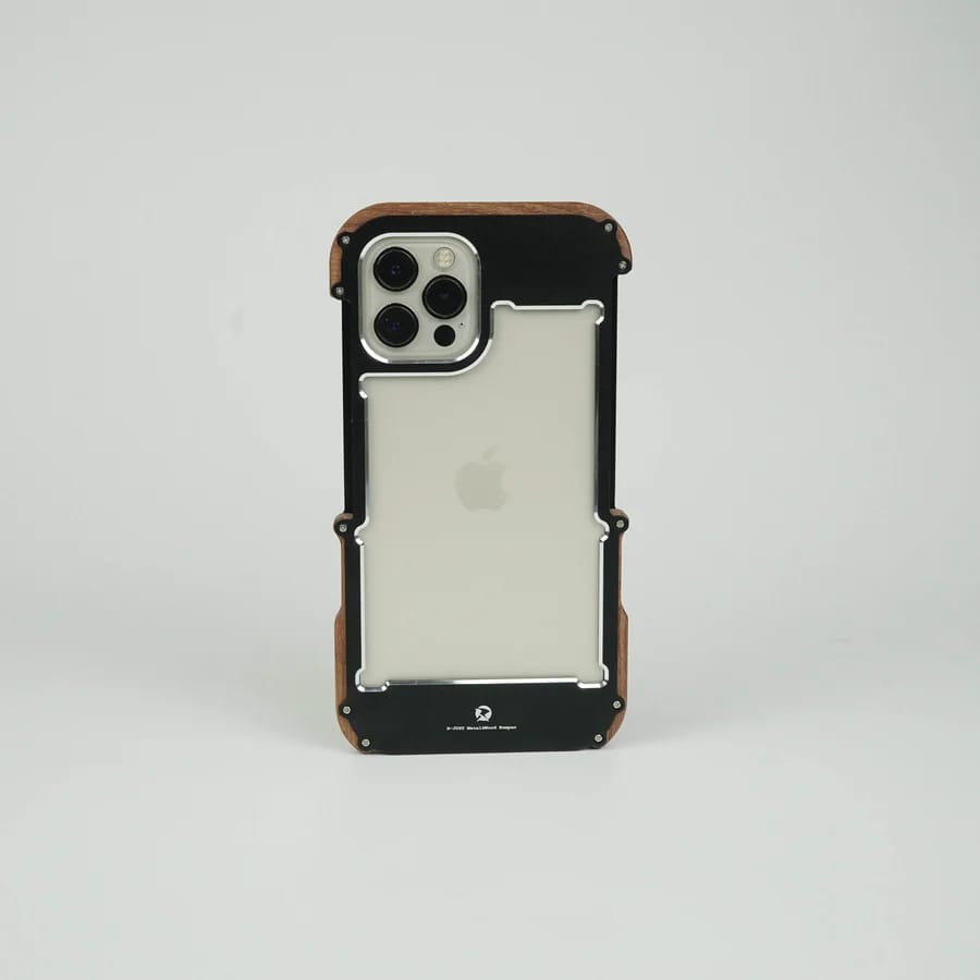 R-Just Aluminium Natural Wood Anti Shock Bumper Case for iPhone