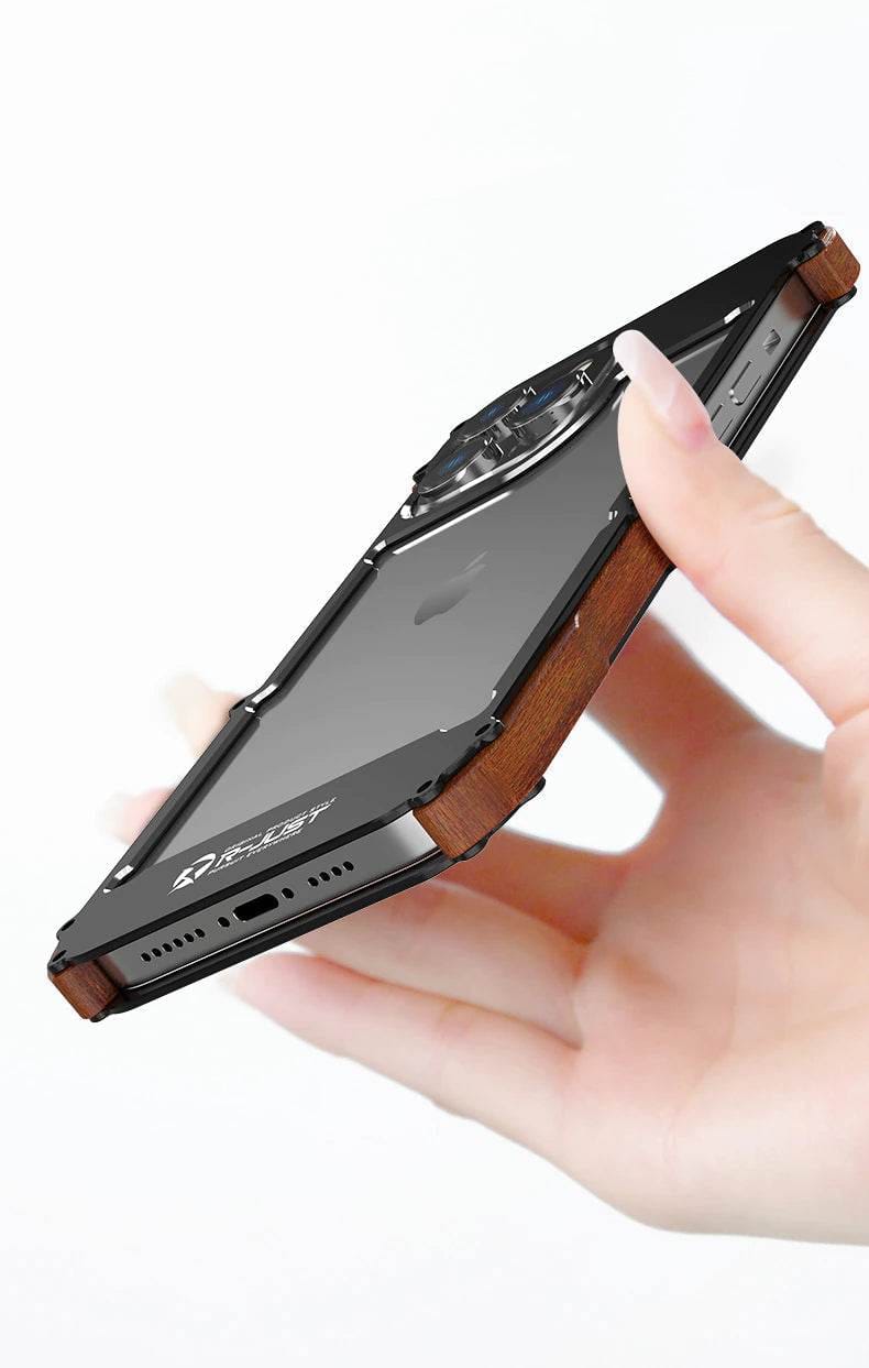 R-Just Aluminium Natural Wood Anti Shock Bumper Case for iPhone