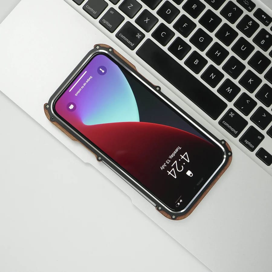 R-Just Aluminium Natural Wood Anti Shock Bumper Case for iPhone