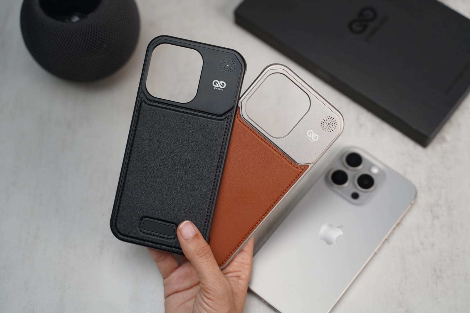 Titanium Frame Vegan Leather Case For iPhone