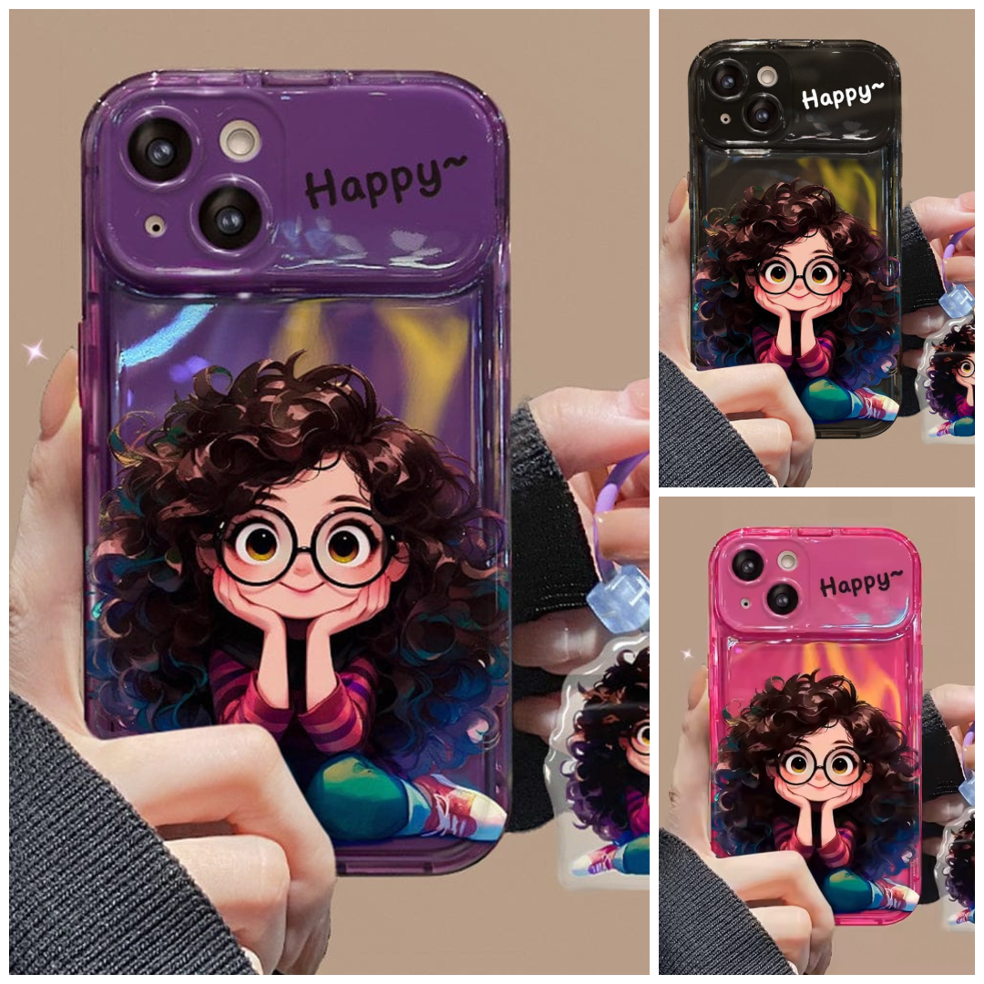 Combo Pack Of 3 Cartoon Geek Girl Mirror iPhone Case